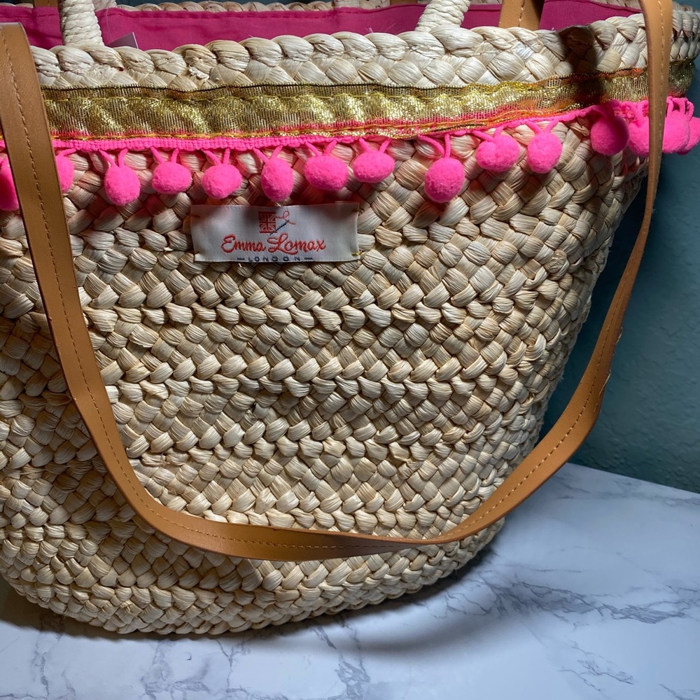 Emma Lomax Ice Cream Pom Pom Straw Tote Bag - Picture 16 of 16